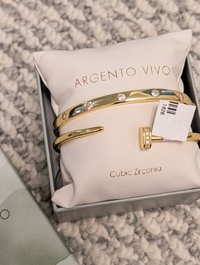 Argento Vivo 18K Gold Plated Bracelet Set with Cubic Zirconia - NWT